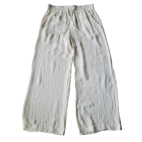 Charlie by Matthew Zink 100% Silk Drawstring Wide Leg Pants Cream Color Size S - Picture 1 of 16